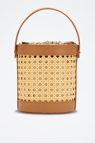 Bolso saco de piel y mimbre Mini Lucci - Camel