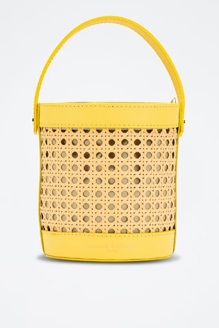 Bolso saco de piel y mimbre Mini Lucci - Amarillo