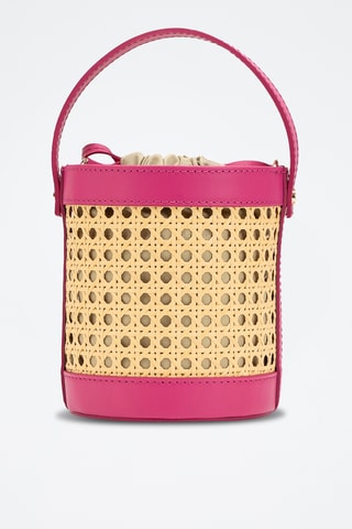 Bolso saco de piel y mimbre Mini Lucci - Rosa
