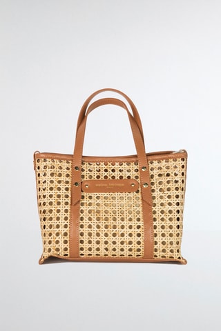Bolso de piel y mimbre Mini Bondi - Camel
