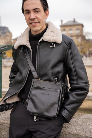 Bandolera de piel Neon - Negro