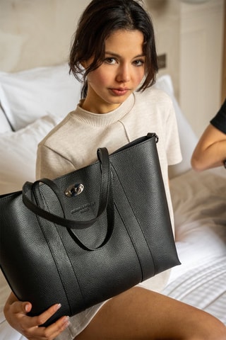 Bolso shopper y neceser de piel Elis - Negro