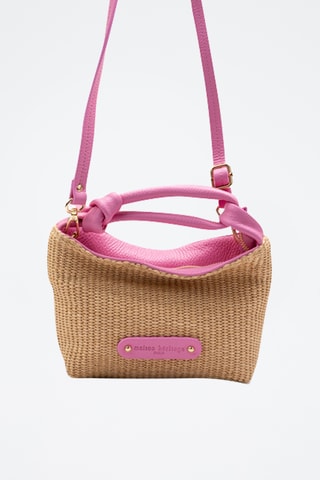 Bolso de piel y mimbre Lucia - Rosa