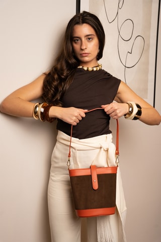 Bolso de piel Helle - Marrón y naranja