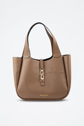 Bolso shopper y bolso de mano de piel - Topo