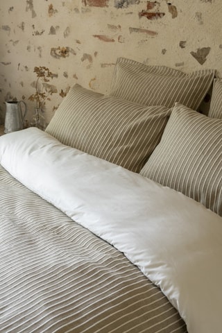 Taie d'oreiller réversible en percale de coton 80 fils/cm² Tim - Beige et blanc