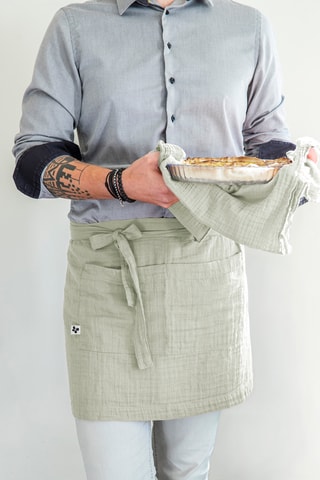 Tablier serveur en gaze de coton Gaïa - Vert d'eau