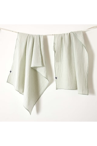 2 serviettes de toilette en gaze de coton Romie - 125 g/m² - Eucalyptus