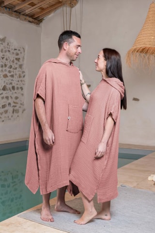 Poncho à capuche en gaze de coton Gaia - 220 g/m² - Rose pêche