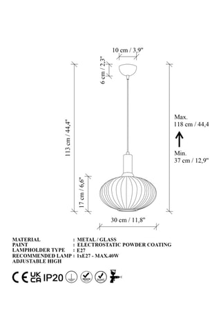 Lampadario Asker - Bianco - 40 W