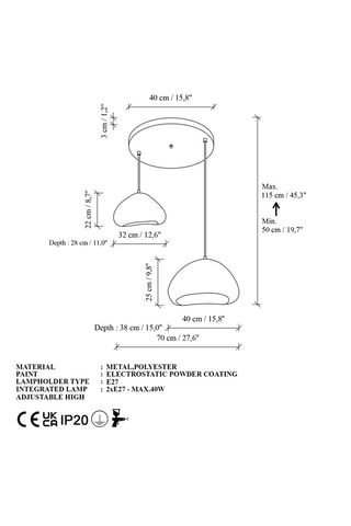 Lampadario - Bianco - 2 x 40 W