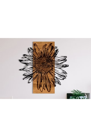 Decorazione da parete in legno Daisy - 56 x 58 x 0,12 cm - Nero e neutro