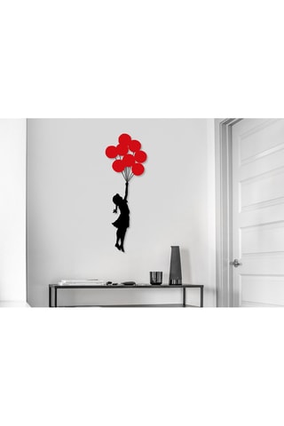 Décoration murale "Fille aux ballons volants" Banksy - 100 x 34 cm - Noir et rouge