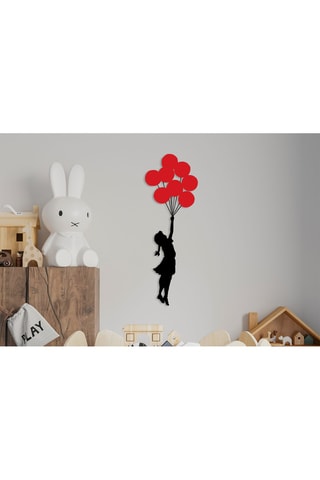 Décoration murale "Fille aux ballons volants" Banksy - 100 x 34 cm - Noir et rouge
