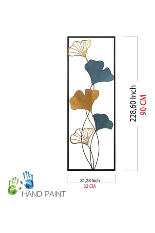 Decorazione da parete Fleurs - 32 x 5 x 90 cm - Blu e dorato