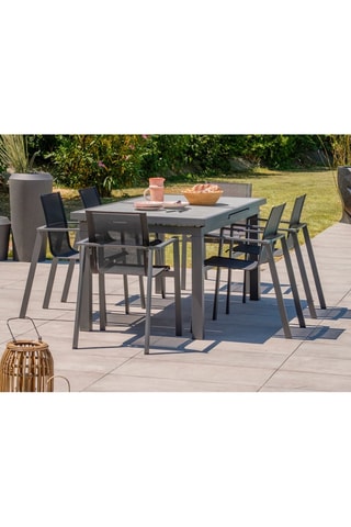 Ensemble de jardin Venise - 6 places - Fauteuils empilables - Table extensible