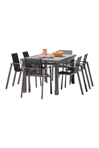 Ensemble de jardin Venise - 6 places - Fauteuils empilables - Table extensible