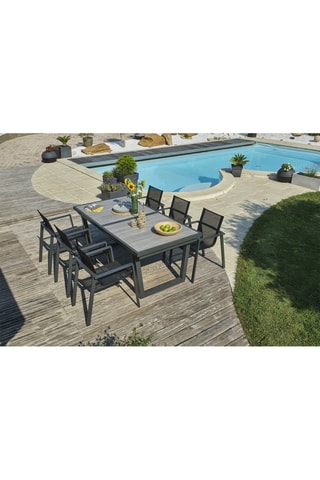 Ensemble de jardin OLHOS - 6 places - Fauteuils empilables - Table extensible