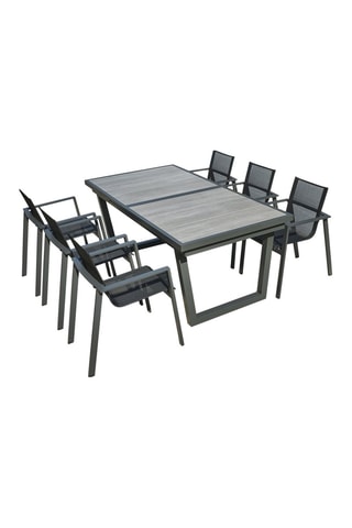 Ensemble de jardin OLHOS - 6 places - Fauteuils empilables - Table extensible