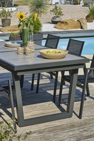 Ensemble de jardin OLHOS - 6 places - Fauteuils empilables - Table extensible