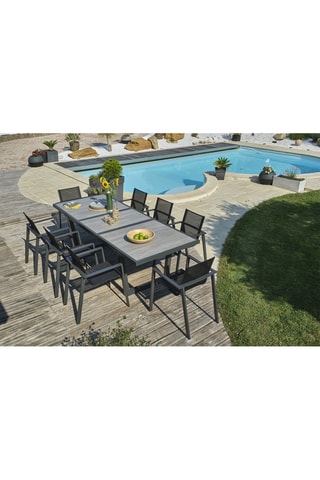 Ensemble de jardin OLHOS - 8 places - Fauteuils empilables - Table extensible
