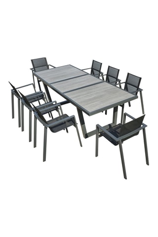 Ensemble de jardin OLHOS - 8 places - Fauteuils empilables - Table extensible