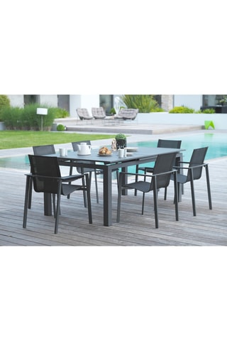 Ensemble de jardin Miami - 6 places - Fauteuils empilables - Table extensible