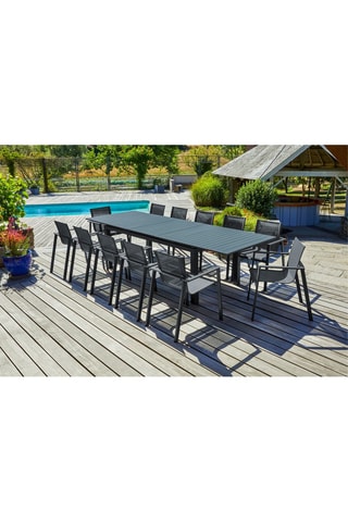 Ensemble de jardin Miami - 12 places - Fauteuils empilables - Table extensible