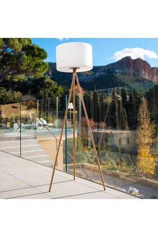 Lampadaire LED Tamboury wood - Blanc et imitation bois