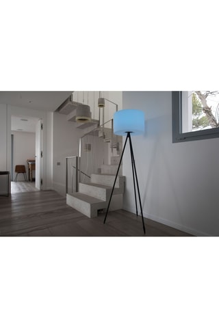 Lampadaire trépied LED Tamboury C150 - Blanc et imitation bois - 5 W