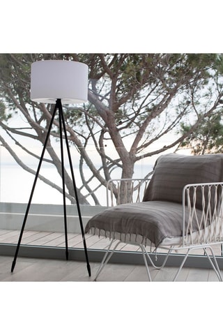 Lampadaire trépied LED Tamboury C150 - Blanc et imitation bois - 5 W