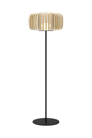 Lampadaire sans fil LED Standy Bambou - Noir et beige - 150 cm