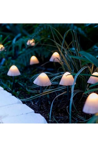 10 mini-champignons lumineux solaires LED Champy - Noir et blanc