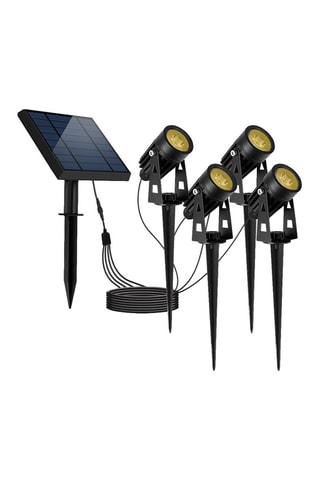 4 spots solaires LED reliés avec panneau solaire déporté 4 en 1 Roundy - Noir - 4 x 5 W