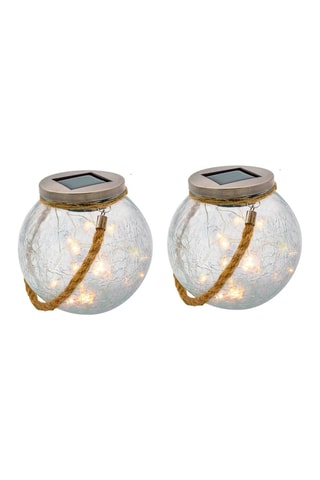 2 boules solaires micro LED Crack Ball Cord - Argenté et beige