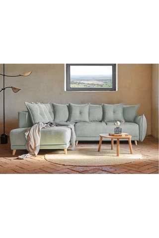 Canapé d’angle gauche convertible Lazy - Gris clair - 6 places- Dimensions couchage 140 x 210 cm