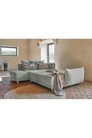 Canapé d’angle gauche convertible Lazy - Gris clair - 6 places- Dimensions couchage 140 x 210 cm