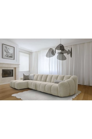 Canapé d'angle gauche modulaire Shell - Beige - 6 places - En tissu structuré anti-tâche - Pet Friendly