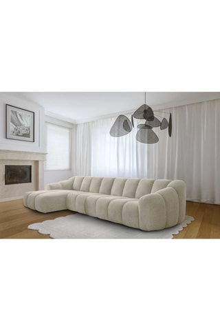 Canapé d'angle gauche modulaire Shell - Beige - 6 places - En tissu structuré anti-tâche - Pet Friendly