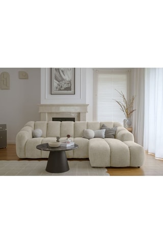 Canapé d’angle droit modulaire Shell - Beige - 4 places - En tissu structuré anti-tâche - Pet Friendly