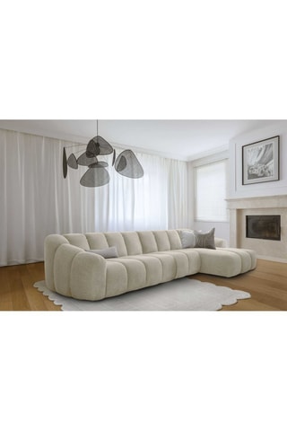 Canapé d’angle droit modulaire Shell - Beige - 6 places - En tissu structuré anti-tâche - Pet Friendly