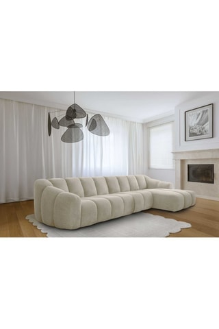 Canapé d’angle droit modulaire Shell - Beige - 6 places - En tissu structuré anti-tâche - Pet Friendly