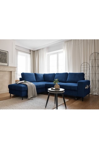 Canapé d’angle gauche convertible Lofty Lilly - Bleu marine - 6 places - En velours côtelé  toucher velours