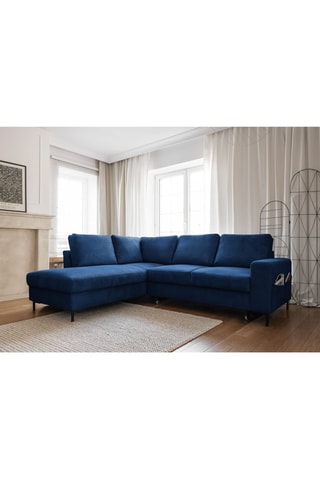 Canapé d’angle gauche convertible Lofty Lilly - Bleu marine - 6 places - En velours côtelé  toucher velours