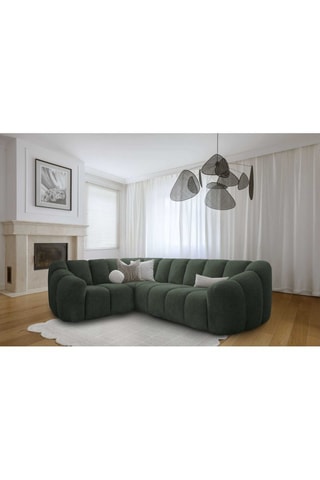 Canapé d’angle gauche modulaire Shell - Vert foncé - 6 places - En tissu structuré anti-tâche - Pet Friendly