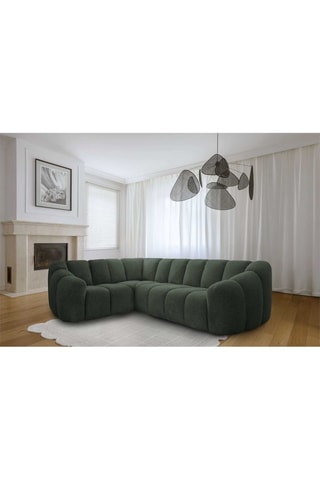 Canapé d’angle gauche modulaire Shell - Vert foncé - 6 places - En tissu structuré anti-tâche - Pet Friendly