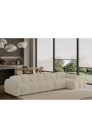 Canapé d’angle droit modulaire Cloud - Beige - 6 places - En tissu structuré anti-tâche - Pet Friendly