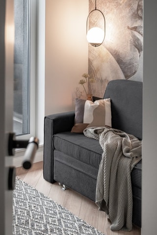 Canapé convertible Lucky Lucy - Anthracite - 3 places - En tissu structuré uni