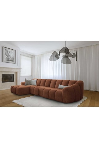 Canapé d'angle gauche modulaire Shell - Rouge brique - 6 places - En tissu structuré anti-tâche - Pet Friendly