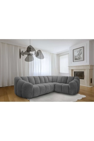 Canapé d’angle droit modulaire Shell - Gris - 6 places - En tissu structuré anti-tâche - Pet Friendly